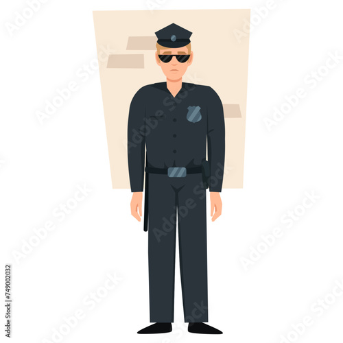 Cope. Police man in prison. Vector flat illustration