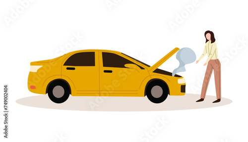 Car accident. Crash, collision at road traffic. Auto collision. Damaged vehicles, road accident collision