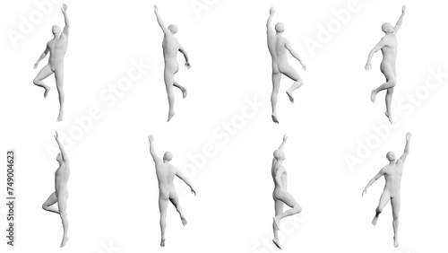 Athletic Young Man Jumping  multiple views  side  front  back   360 degrees rotation.