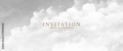 Premium cover design with white clouds on gray backdrop. Luxury background cover design, invitation, poster, flyer, wedding card, luxe invite, business banner, prestigious voucher.