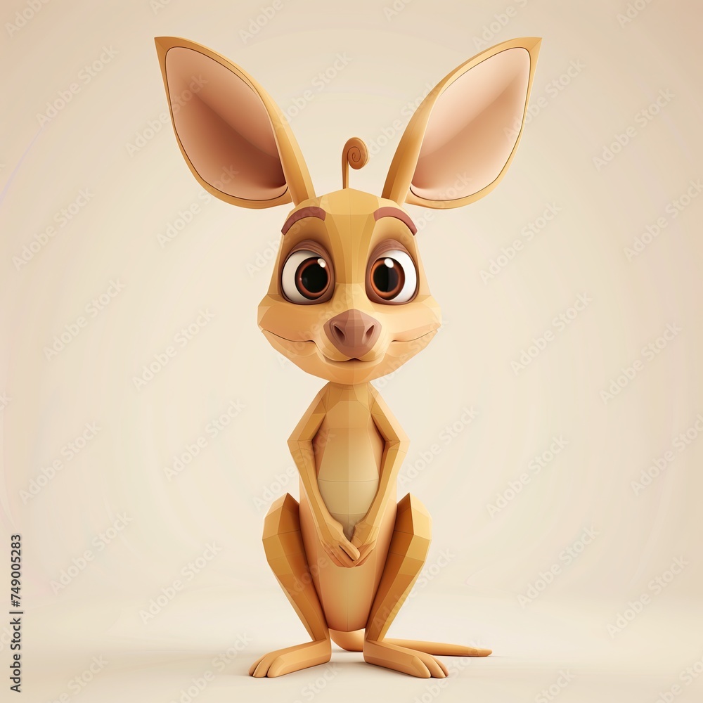Fototapeta premium A miniature model of a cute kangaroo isolated on a pastel cream background. Square format.