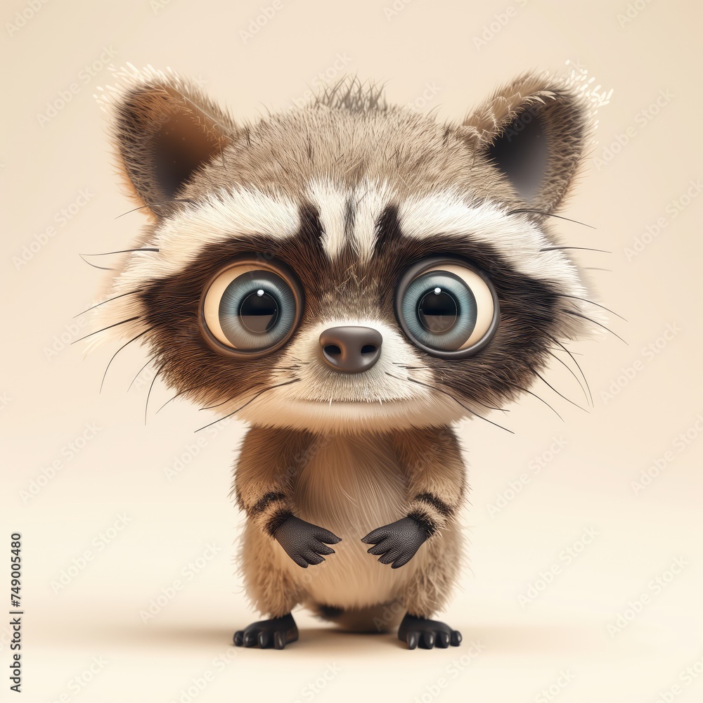A miniature model of a cute raccoon isolated on a pastel cream background. Square format A miniature model of a cute raccoon isolated on a pastel cream background. Square format