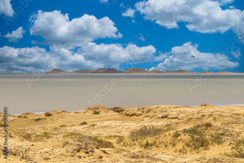 Beautiful desert landscape with blue sky at Cabo de Vela. La Guajira  Colombia.