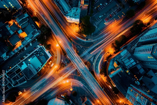 Dynamic Overhead View of Urban Traffic at Night - Generative AI