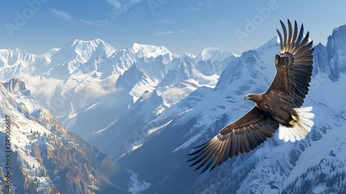 Majestic Eagle Soaring Against a Backdrop of Alpine Mountains - Generative AI © Andrew Hudson