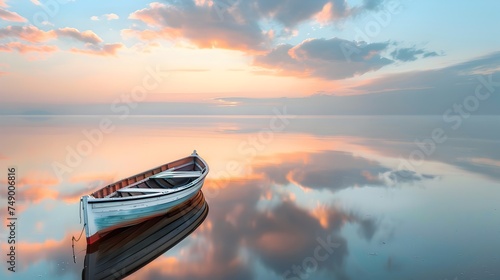 Solitary Boat on Tranquil Water at Sunset - Generative AI © Andrew Hudson