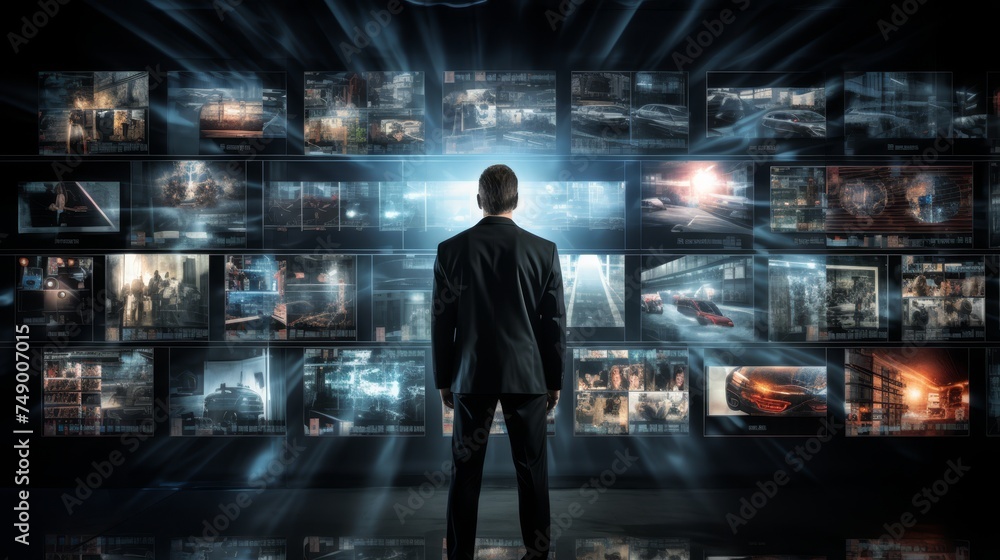 Security guards in traffic control room monitoring video wall for legal services and surveillance Security guards in traffic control room monitoring video wall for legal services and surveillance