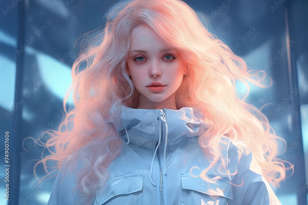 portrait of a young teen girl with pink hair dressed in hoodie in city street portrait of a young teen girl with pink hair dressed in hoodie in city street