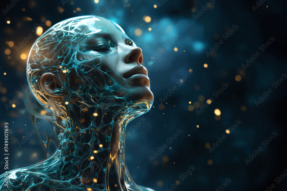 a schematic of human body with neural connections of head and brain and ...