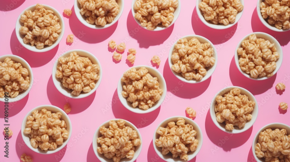 Pattern of popcorn, abstract, art, shadow, pink background, food concept, wide banner Pattern of popcorn, abstract, art, shadow, pink background, food concept, wide banner