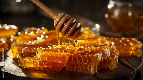Bees on the hive slice honey nectar photo