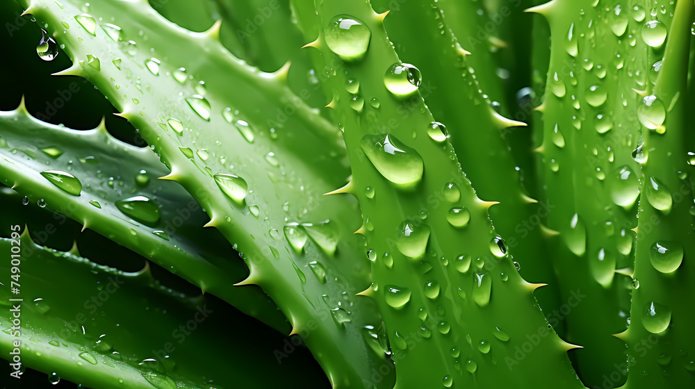 Green aloe vera leaf with dew drops background Green aloe vera leaf with dew drops background