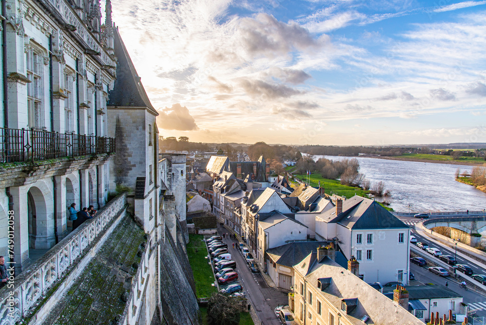 Amboise, France - Dec. 30 2022: Bird view of Loire valley from the top of Amboise Castle in France - obrazy, fototapety, plakaty 
