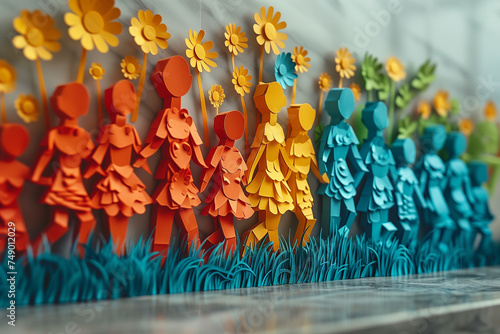 Collection of paper cut individuals standing in a row next to each other, for the international day of families