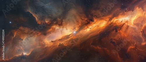 Stunning contrast between the fiery glow of a distant nebula and the icy brilliance of nearby stars, highlighting the intricate interplay of light and shadow within the cosmic landscape