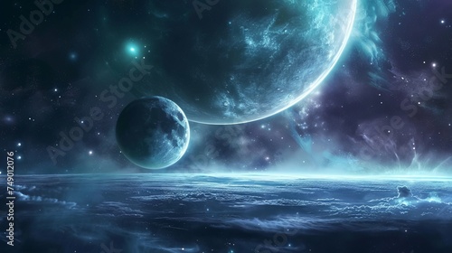 Deep space planets, awesome science fiction wallpaper, cosmic landscape.