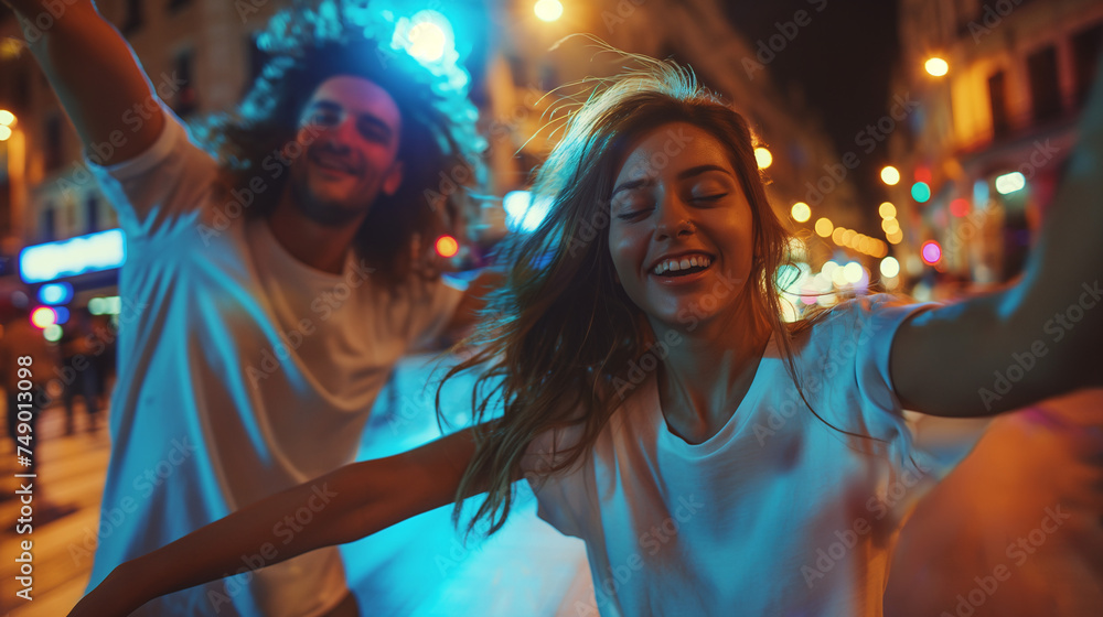 Techno Party People dancing in the streets of European cities Techno Party People dancing in the streets of European cities