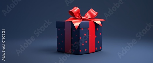 a present with a red ribbon on a blue background
