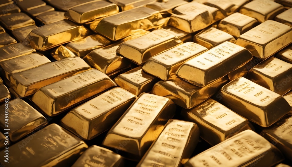 A lot of gold ingots macro background A lot of gold ingots macro background