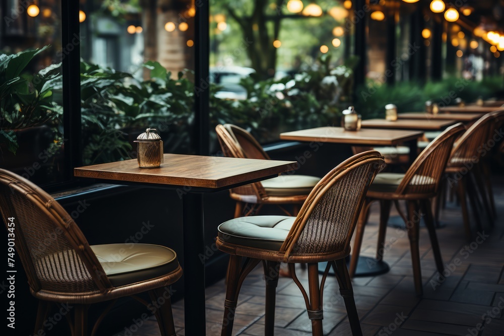 an image of a coffee shop sitting with chairs at the lunch tables