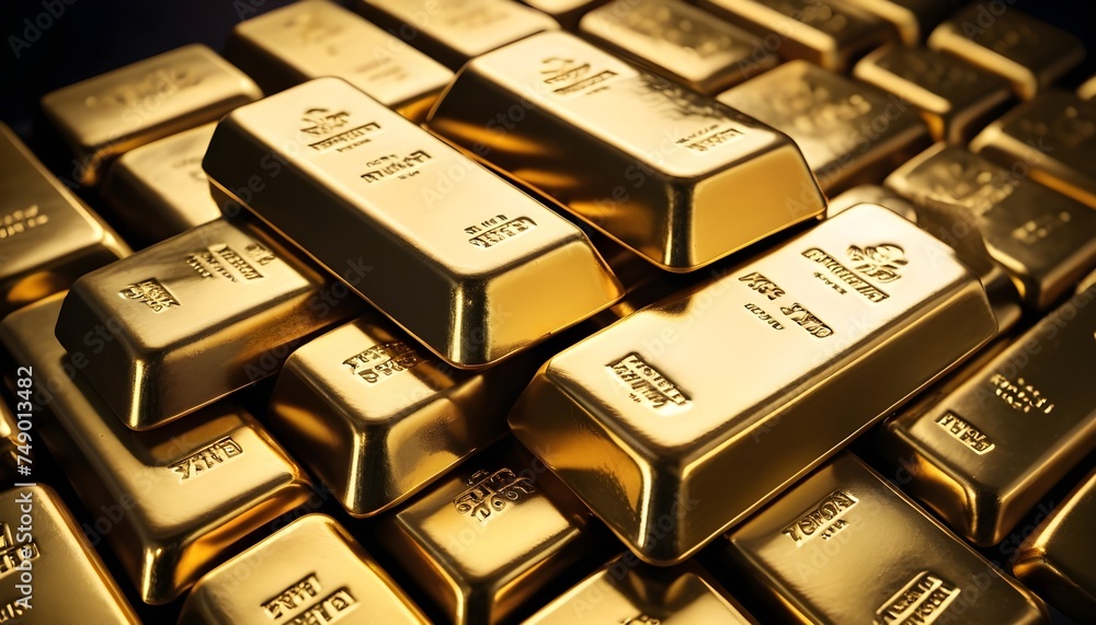 A lot of gold ingots macro background A lot of gold ingots macro background