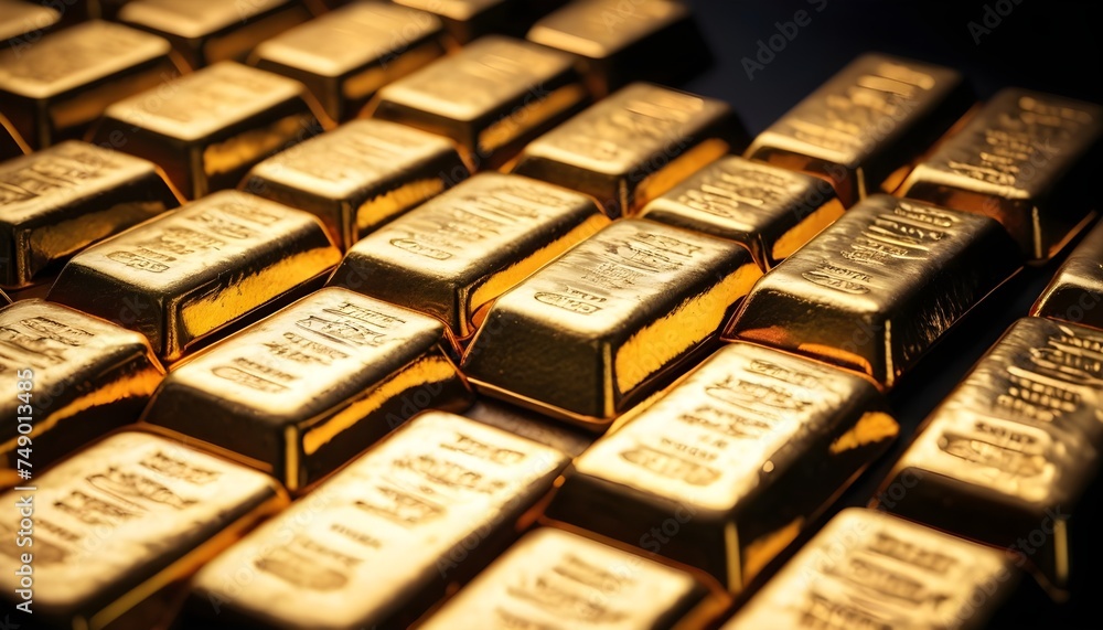 A lot of gold ingots macro background A lot of gold ingots macro background