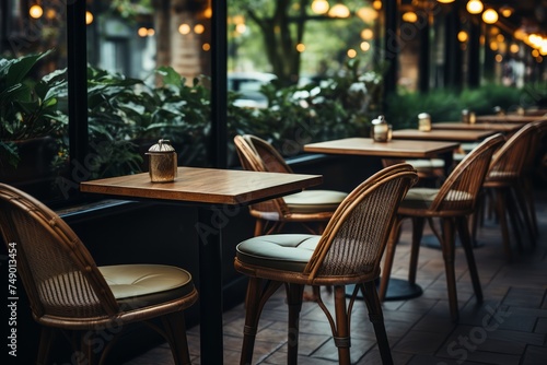 an image of a coffee shop sitting with chairs at the lunch tables