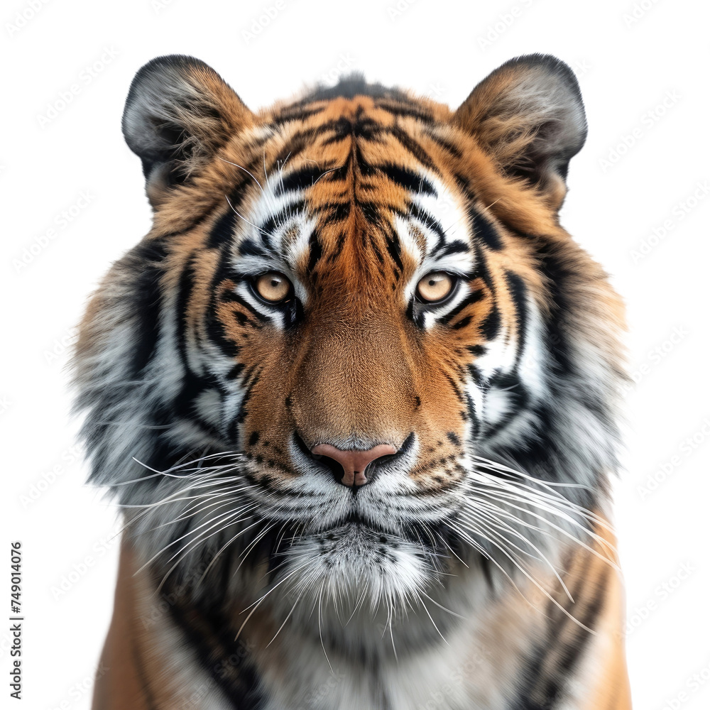 tiger face shot isolated on white background cutout