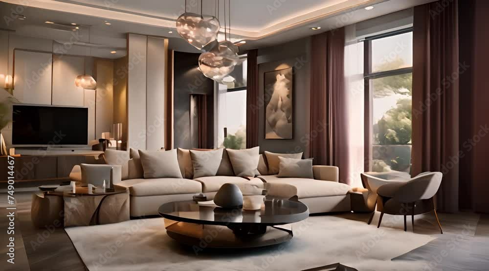 Modern interior of living room with wooden cabinet and armchair home design 3d animation rendering Modern interior of living room with wooden cabinet and armchair home design 3d animation rendering