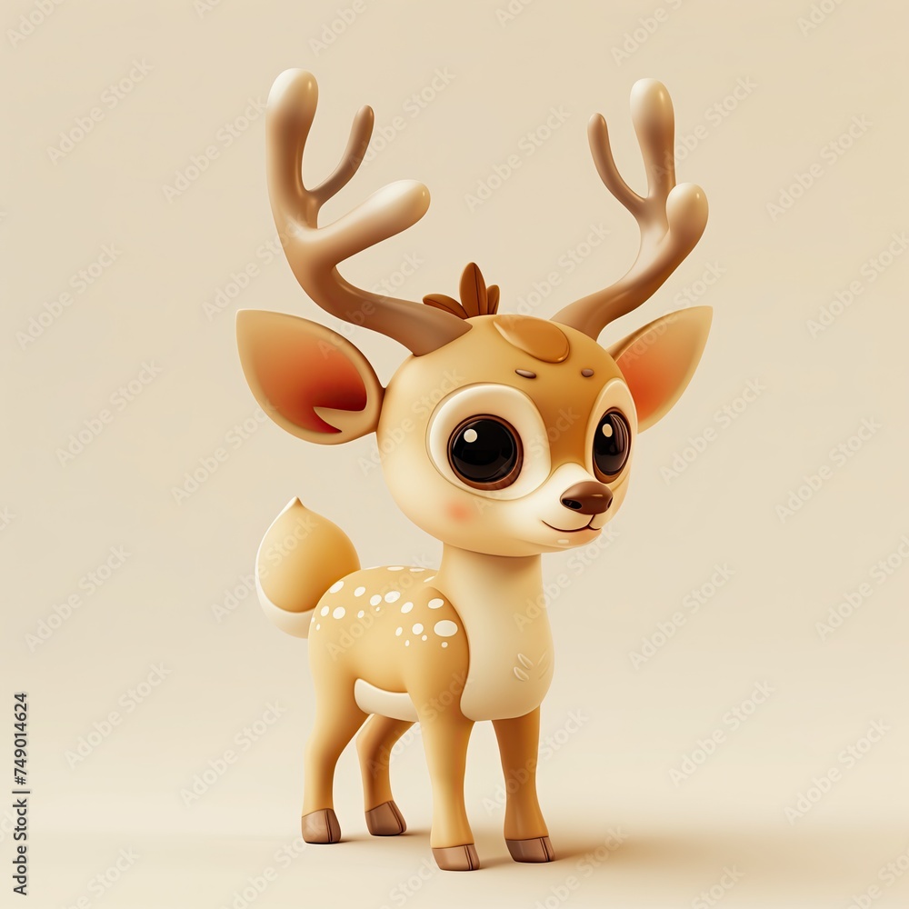 A miniature model of a cute mountain deer isolated on a pastel cream background. Square format. A miniature model of a cute mountain deer isolated on a pastel cream background. Square format.