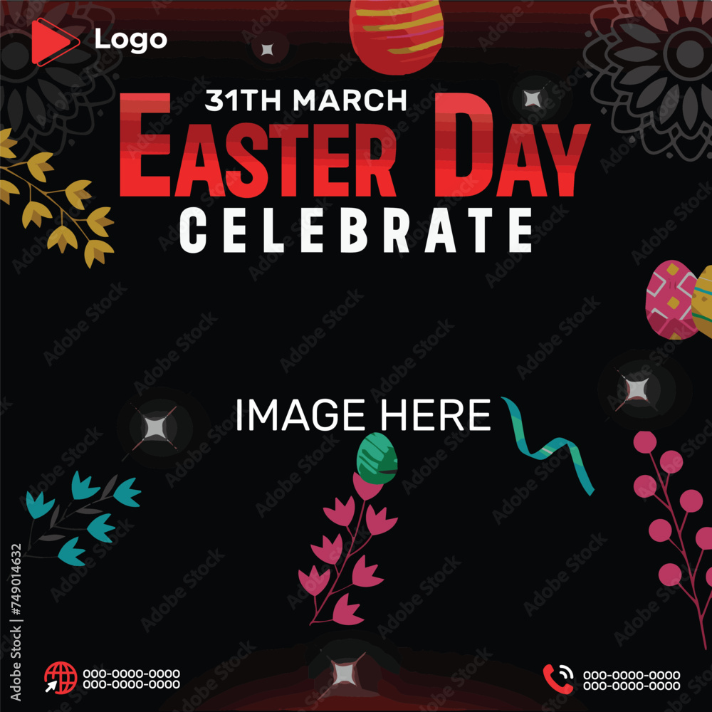 Happy easter day march holiday of egg with easter background | happy easter day celebration instagram and facebook post template | Easter day celebration social media post and banner design template	