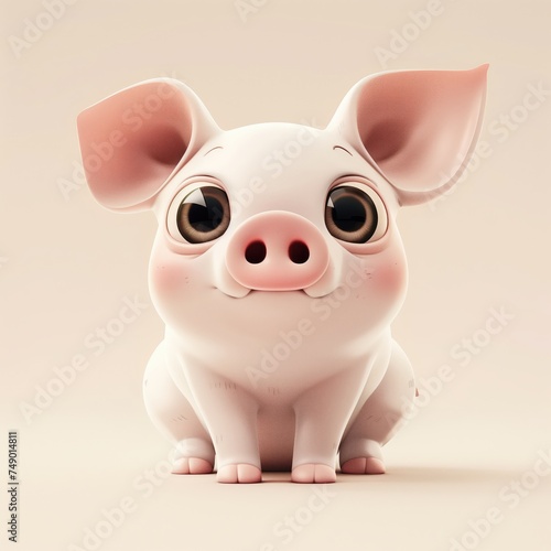 A miniature model of a cute pig isolated on a pastel cream background. Square format.