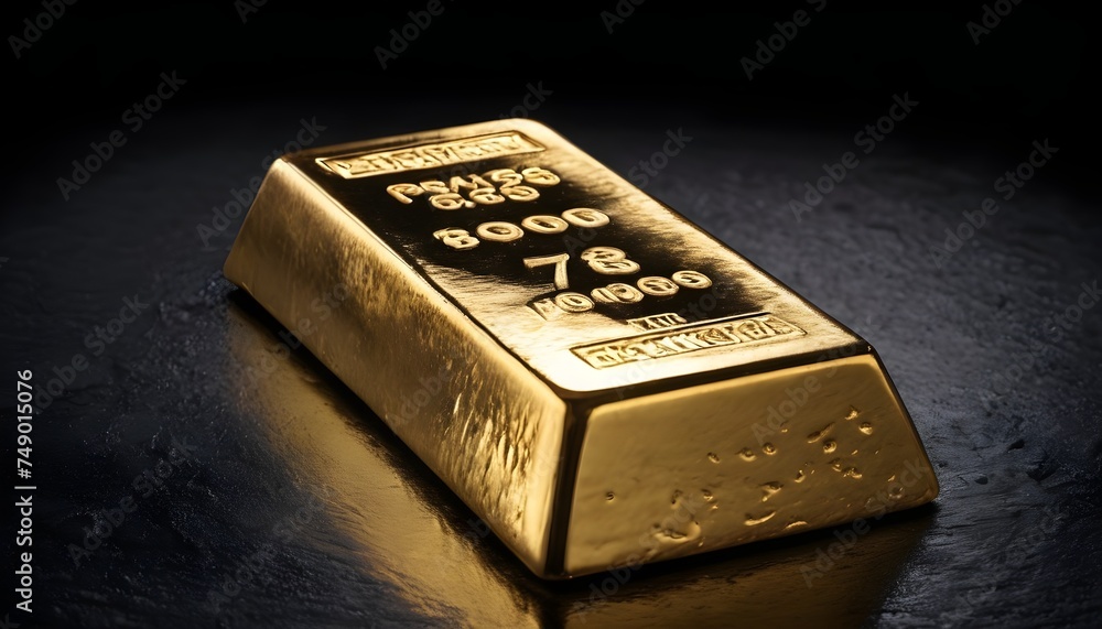 Gold ingot isolated on dark background close-up Gold ingot isolated on dark background close-up