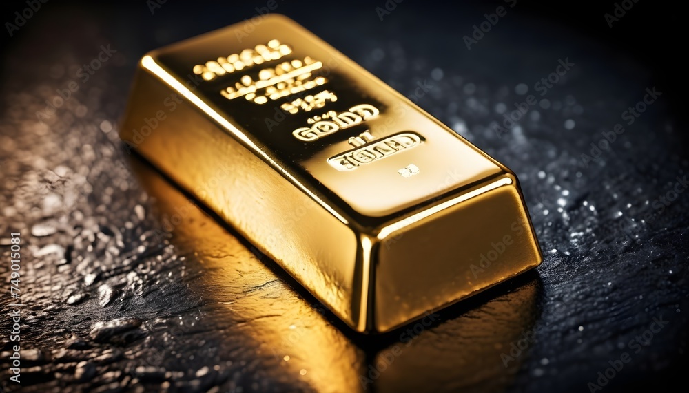 Gold ingot isolated on dark background close-up Gold ingot isolated on dark background close-up