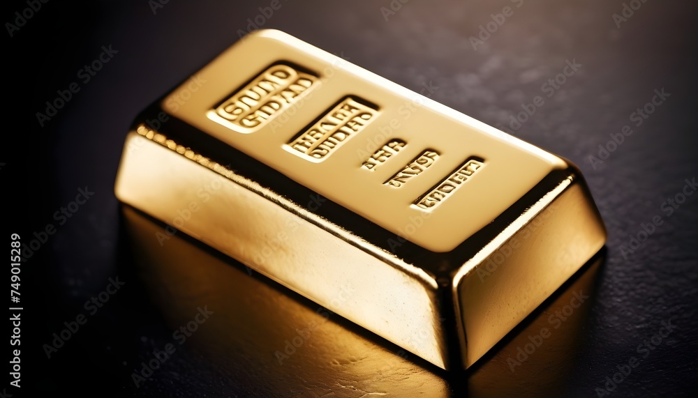 Gold ingot isolated on dark background close-up Gold ingot isolated on dark background close-up