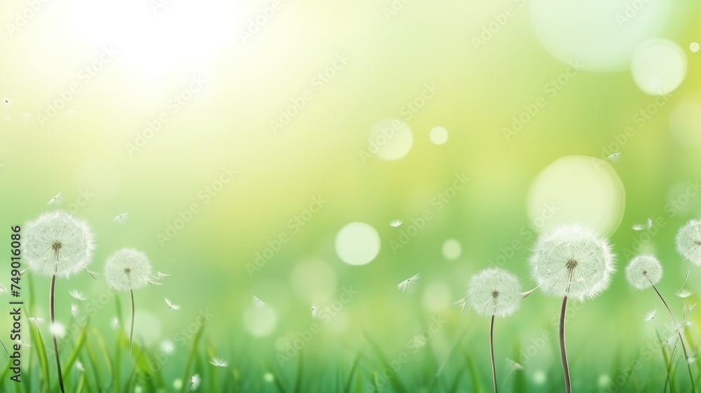 Obraz premium spring green meadow against blue sky background