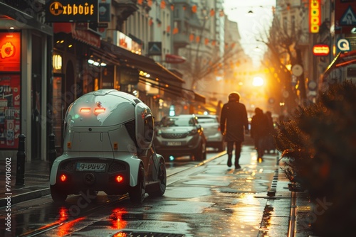 Robot courier on a city street, redefining urban logistics.