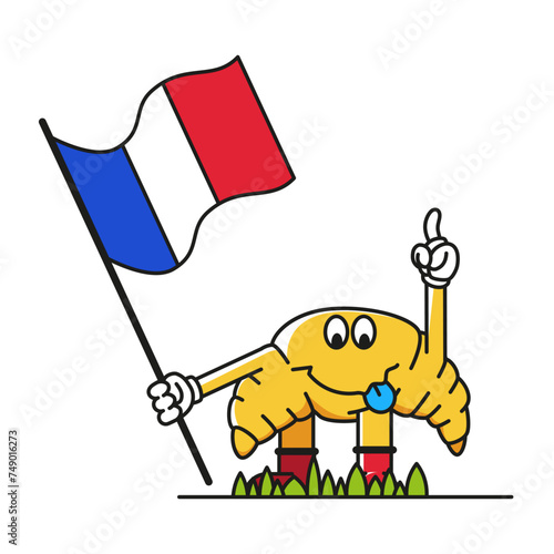 Croissant with a flag in hands. French Language Day. Vector illustration.