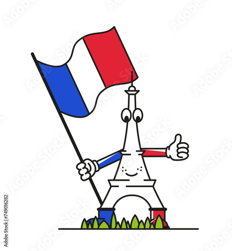 Symbol of France with a flag in his hands. French Language Day. Vector illustration.