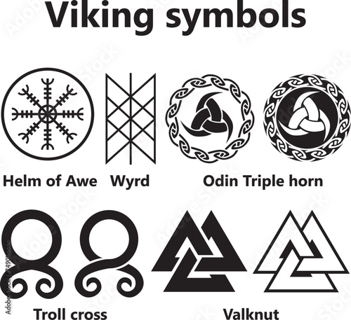 Viking symbols Nordic magic talisman Helm of Awe Valknut Troll cross Wyrd Triple horn graphic design photo