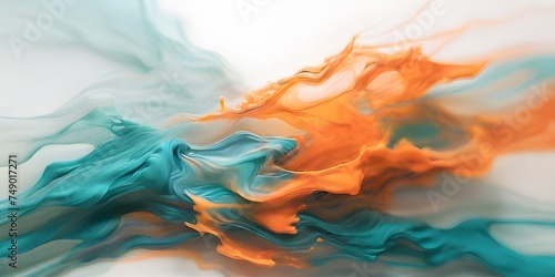 An abstract blur of teal and orange colors with a grainy texture on a white background, generative AI