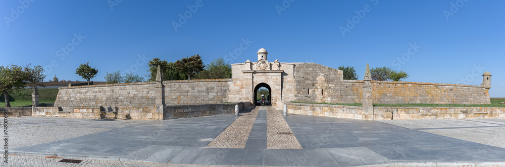 Panoramic exterior view at the iconic Almeida fortress main entrance, on Almeida village, Guarda, Portugal