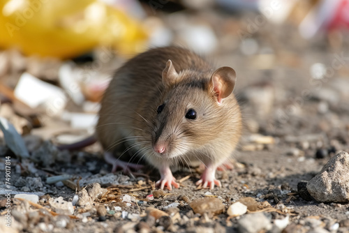 Rat rodent feeds on city garbage dump, an environmental and health problem in big towns