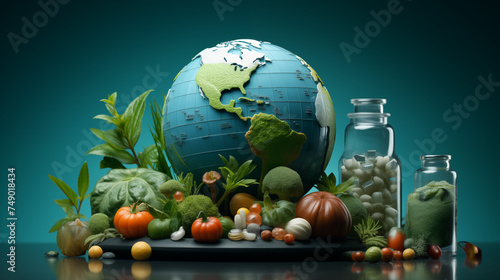 graphic 3d earth with many vegetables © Surasri