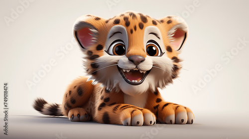 3d cartoon baby lipard with smiling face  on white background