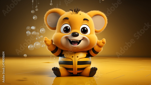 3d cartoon bear bee isolated in white background
