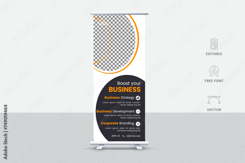 Fototapeta premium Creative and attractive roll up banner template, vector design.
