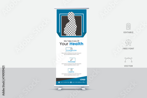 Creative and attractive roll up banner template, vector design.