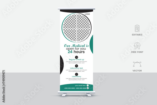 Creative and attractive roll up banner template, vector design.