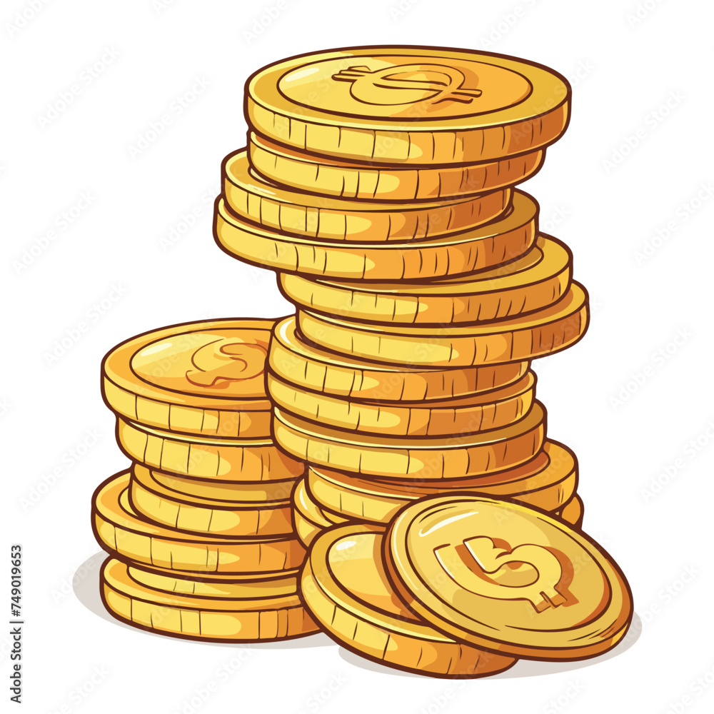 Vector illustration stacks of golden coins isolated